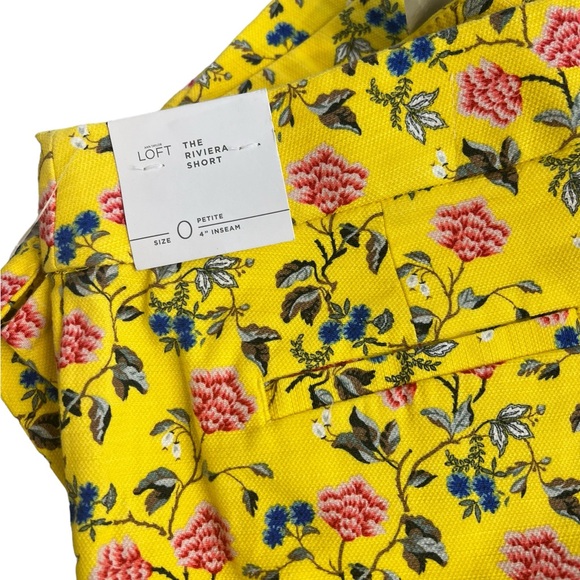 Ann Taylor Loft Riviera 4” Shorts NWT Yellow Floral Tapestry Flat Front Sz 0P - Picture 6 of 9